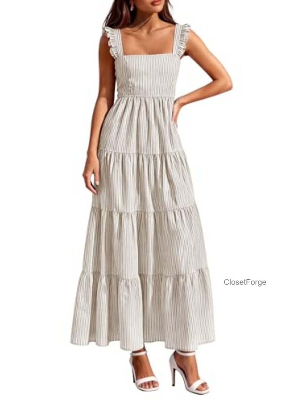 Maxi Sundress with Pockets Sleeveless Square Neck Smocked Boho Dress
